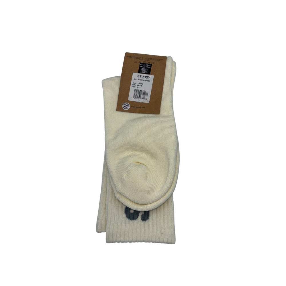 Stussy Stock Crew Socks Beige Grey Logo Mens Size 8-13 New 138775 Streetwear - Picture 2 of 2
